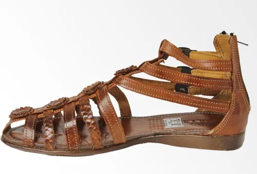 Vista 4 de Cowboy Professional Womens 226 Cognac Authentic Mexican Huarache Sandals Leather Flowers