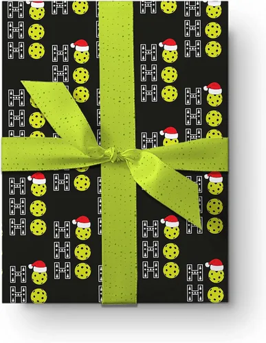 Vista 6 de Divertido papel de regalo de pickleball Ho Ho Ho, papel de regalo grueso, bola de remo de Navidad, decoración de fiestas deportivas al aire libre