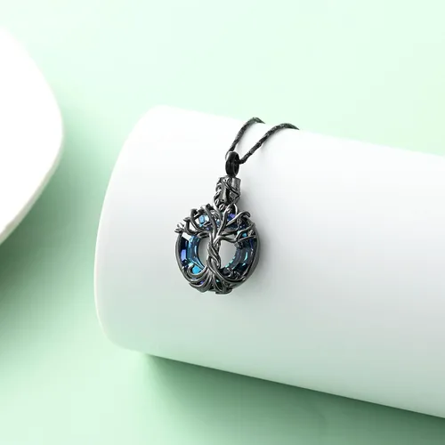Vista 4 de shajwo Collar de cenizas de urna de cremación del árbol de la vida para mujeres y hombres, círculo de la vida, cristales de cremación, colgante