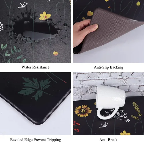 Vista 6 de Rempry - Juego de 2 alfombrillas de cocina con flores coloridas para el piso, alfombras de cocina antideslizantes y juego de tapetes, alfombrilla