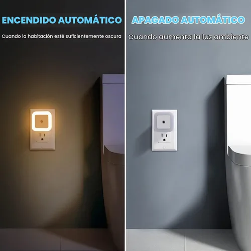 Vista 3 de Luz nocturna LED enchufable con sensor de atardecer a amanecer para dormitorio, baño, cocina, pasillo, escaleras, blanco cálido, paquete de 6
