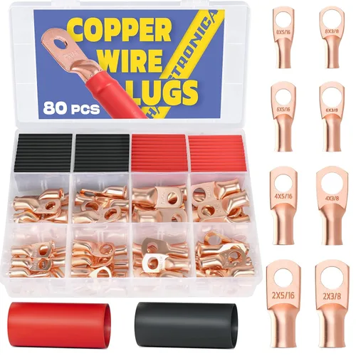 Vista 7 de Haisstronica Kit de 60 lengüetas de alambre de cobre (AWG 8 6 4), extremo de cable de batería resistente, conectores de crimpado de cobre desnudo