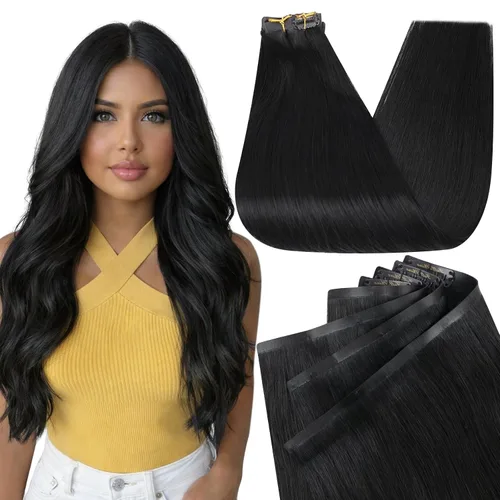 Vista 64 de Full Shine Extensiones de Cabello Rubio con Clip Reflejos Cabello Humano Extensiones con Clip Rubio Ceniza Mezcla Rubio Decolorado PU Extensiones