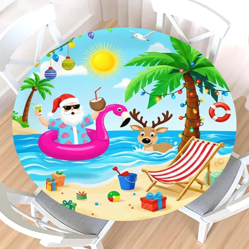 Vista 53 de Mantel redondo ajustable para el 4 de julio con borde elástico, impermeable, lavable, azul, rojo, blanco, estrella, patriótica, independencia, Día