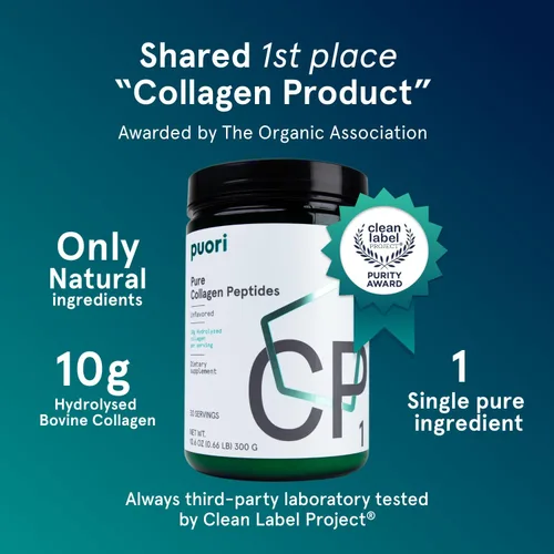 Vista 2 de Puori Polvo de péptidos de colágeno puro, sin sabor - 10g de colágeno bovino hidrolizado alimentado con pasto apoya la salud de la piel, la fuerza