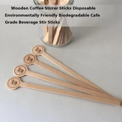 Vista 5 de Paquete de 100 agitadores de café desechables de madera con extremos redondos, desechables, respetuosos con el medio ambiente, biodegradables, grado