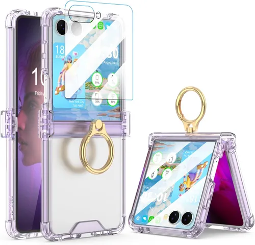 Vista 16 de Funda para Galaxy Z Flip 3 con protección de bisagra transparente para Samsung Flip 3 con función atril para Samsung Galaxy Z Flip 3 5G (2021)