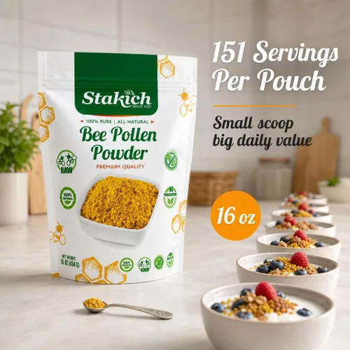 Vista 9 de Stakich Bee Pollen Powder - Natural Energy Support Supplement - 1 lb