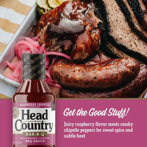 Vista 2 de Head Country Salsa para barbacoa, chipotle de frambuesa 20 oz Barbacoa dulce y ahumada
