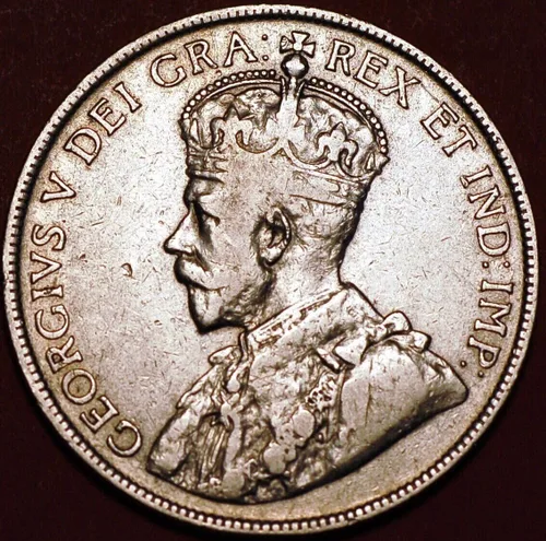 Vista 4 de 1911-1919 Moneda de Plata Canadiense de 50 Cent Terranova I emitida bajo el rey Jorge V I Monetizado por el gobierno canadiense