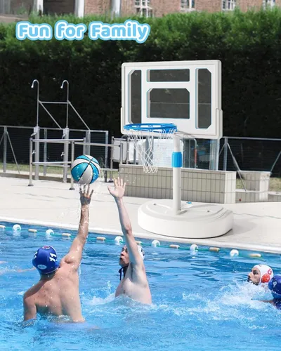 Vista 8 de Pool Basketball Hoop, Adjustable Swimming Pool Basketball Goal, Stainless Steel Poolside Hoop with 32" Shatterproof Backboard, Portable Poolside