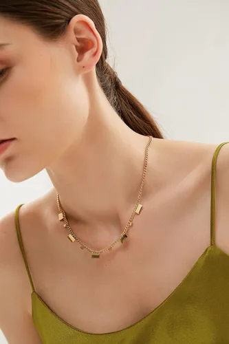 Vista 5 de YADUDA Collar rectangular de oro chapado en oro de 14 quilates, delicado collar de oro para mujer a la moda, chapado en oro, No es una piedra