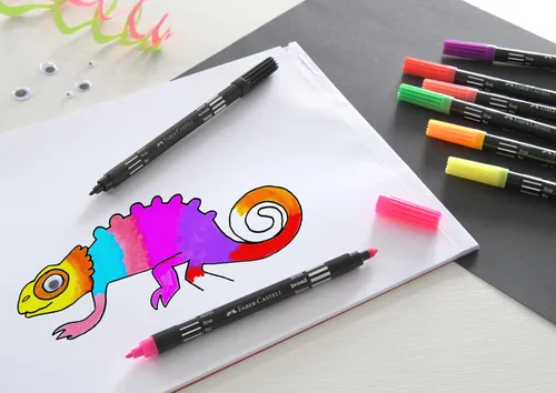 Vista 3 de Faber-Castell Bolígrafos de punta de fieltro de neón de doble punta - Juego de 10 With fine and wide tip - colouring pens for children and adults