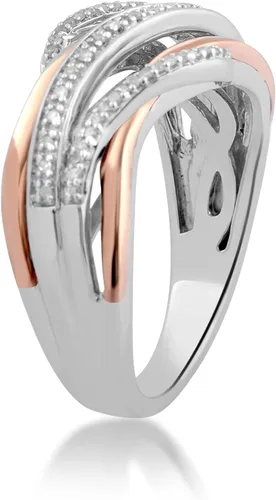 Vista 3 de Jewelili Anillo de plata de ley chapada en oro rosa de 110 quilates con diamantes blancos naturales