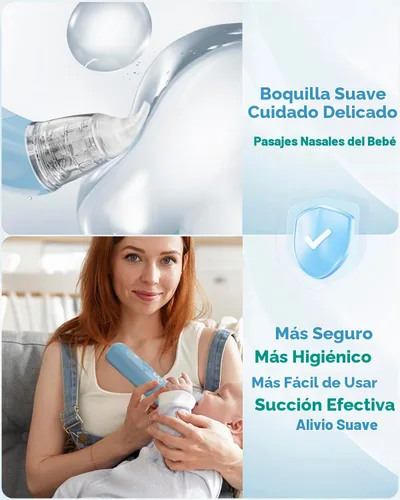 Vista 3 de Aspirador nasal para bebé, succión eléctrica de nariz para bebé con 5 niveles ajustables de succión, limpiador de moco recargable USB-C con luces
