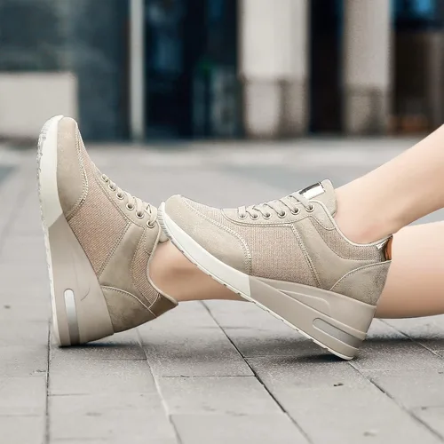 Vista 4 de AONEGOLD Womens Platform Sneakers Wedges High Top Lace Up Shoes Increase Fashion Sneakers Invisible Height Increasing Light Weight Casual Sport Shoes