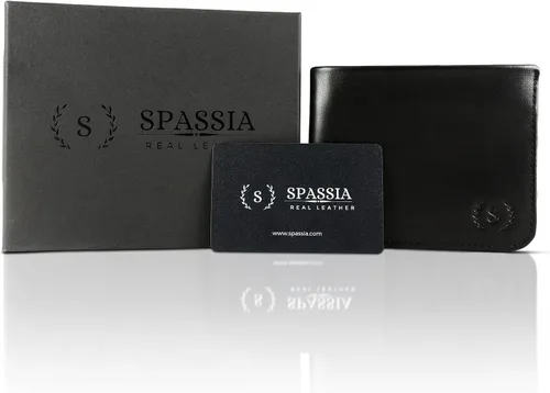 Vista 6 de Spassia Primero diseño delgado y plegable protección RFID cartera de cuero de grano completo Spatial Black Classic