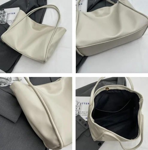Vista 6 de Bolso de mano para mujer, bolso de hombro, bolso de mano de poliuretano suave, bolso de hombro grande a la moda, bolso de mano con asa superior