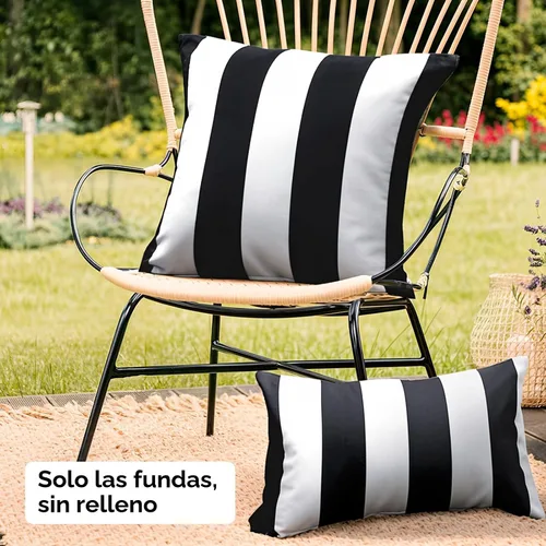 Vista 2 de WESTERN HOME WH - Juego de 2 fundas decorativas de cojín para exterior, a rayas, impermeables, de poliéster, para jardín, casa de campo moderna