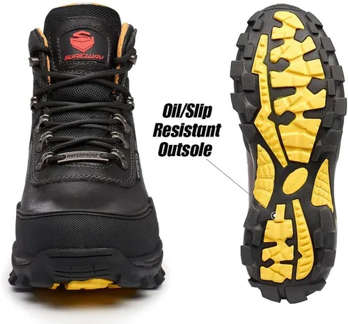 Vista 4 de SUREWAY Men's 6" Soft/Steel Toe Heavy Duty Waterproof Work Boot - Leather,Lace Up,Oil/Slip Resistant Dual-Density Comfortable EH Construction