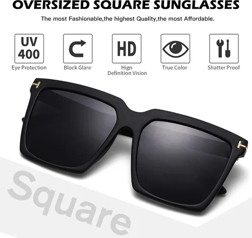 Vista 5 de Braylenz Gafas de sol cuadradas de gran tamaño para mujeres y hombres, a la moda, lujosas, con marco grande