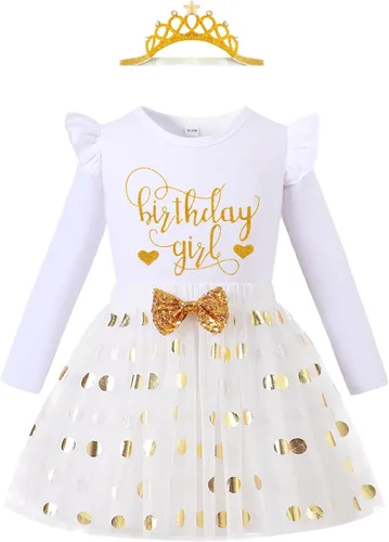 Vista 8 de LYSMuch Conjunto de ropa de cumpleaños para niñas, princesa, camisa de manga larga con malla y falda de burbuja con tutú