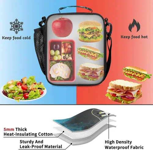 Vista 5 de Lonchera para niños – Lonchera aislada a prueba de fugas para niños y niñas, bolsa de almuerzo portátil para escuela, trabajo, picnic con correa