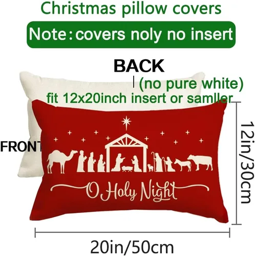 Vista 2 de RABUSOFA Fundas de almohada de Navidad de 12 x 20 pulgadas, almohadas de Navidad, fundas de almohada de noche santa, fundas de cojín rojas
