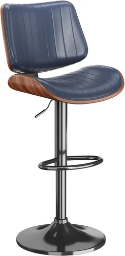 Vista 11 de Juego de 1 taburetes de bar giratorios de madera curvada ajustables para encimera de cocina, moderna silla de bar tapizada de piel sintética