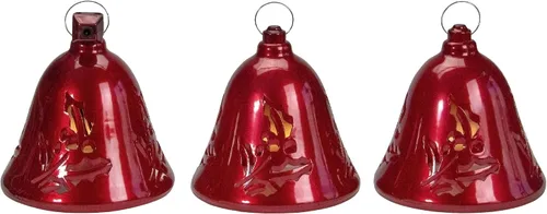 Vista 3 de Decoraciones navideñas de campanas rojas iluminadas musicales, 6.5 pulgadas, color rojo, juego de 3