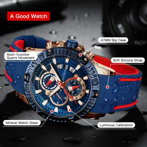 Vista 3 de Mini Focus Men Watch Casual Fashion Wrist Watches (ChronographWaterproofLuminousCalendar) Silicon Band Quartz Watches for Men