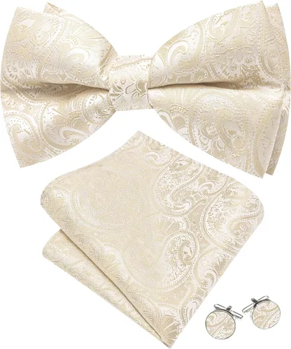 Vista 23 de Barry.Wang Pajarita de Rayas Paisley para Hombre de Seda Preatada Pañuelo de Bolsillo Gemelos Juego Formal Boda Fiesta Graduación