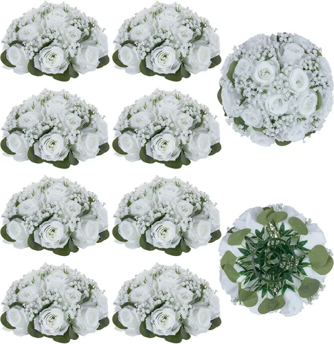 Vista 14 de BLOSMON Bolas de Flores Falsas Centros de Mesa de Boda 2 Piezas Rosa Carmesí Respiración de Bebé Flores Artificiales Piezas Centrales Decoración