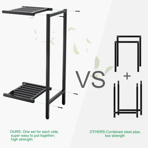 Vista 3 de Zhongma Soporte para Plantas de Interior y Exterior de 2 Niveles de 30" de Alto, 12 L x 12 W x 30 H pulgadas, Soporte de Flores de Metal Cuadrado