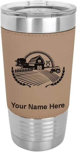Vista 17 de LaserGram Vaso aislado al vacío de 20 onzas, granja, grabado personalizado incluido (piel sintética, estilo béisbol)