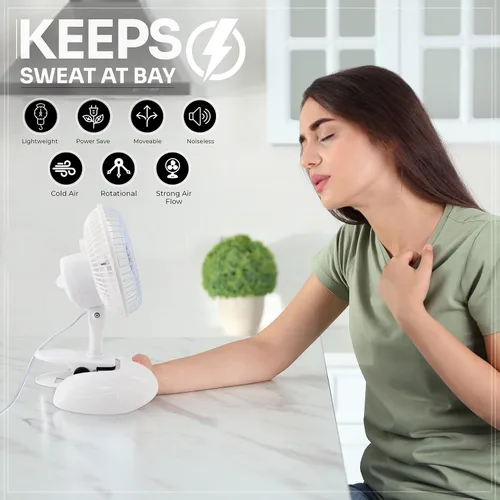Vista 6 de RamPro Escritorio portátil y ventilador de clip, ventiladores de 6 pulgadas, enchufe pequeño y silencioso, pequeño ventilador de refrigeración