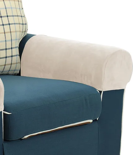 Vista 4 de XMNTG Juego de 2 fundas elásticas para reposabrazos de color beige, terciopelo suave, antimanchas, lavables para sillas, sofá, sillón reclinable