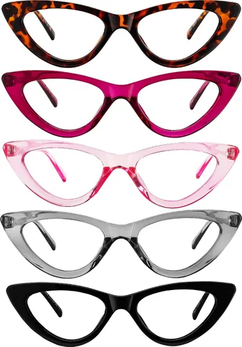 Vista 6 de Yogo Vision Reading Glasses Readers for Women Cateye Eyeglasses and Light Spring Hinge Frame