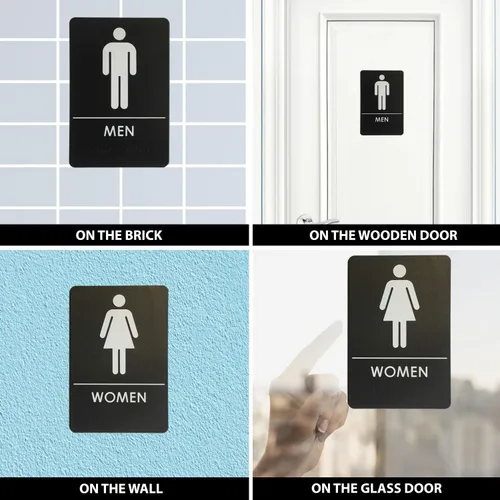Vista 4 de Hecho en EE.UU. - Letreros de Baños para Hombres y Mujeres Compatibles con ADA, Señales de Puertas de Baño para Oficinas, Negocios y Restaurantes
