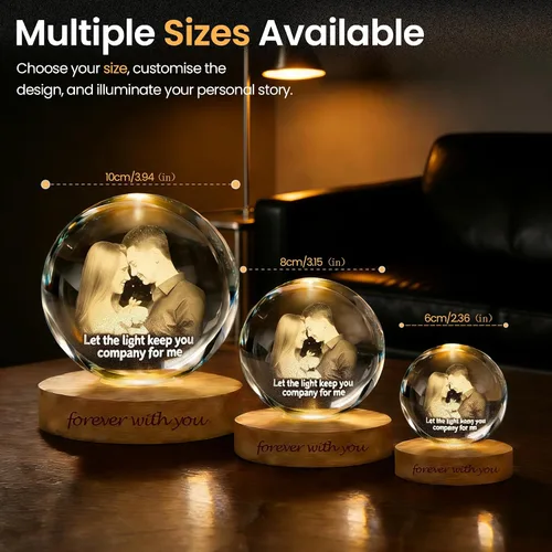Vista 6 de Bola de fotos de cristal 3D personalizada, regalo de imagen grabado con láser, recuerdo conmemorativo único y luz nocturna LED romántica para mamá