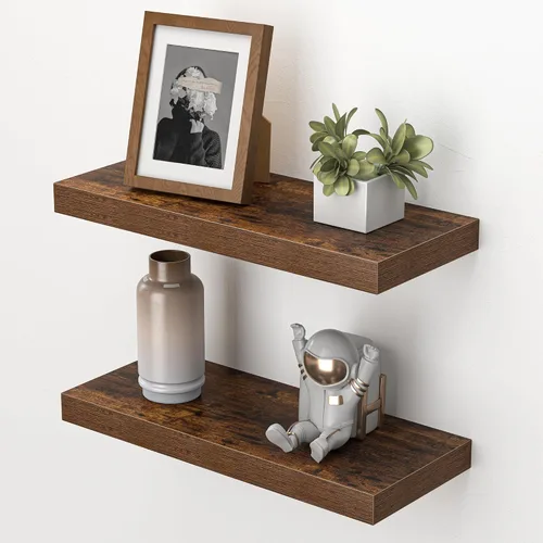 Vista 12 de Heimlove Estantes flotantes para pared, estante de 16 pulgadas para baño pequeño, almacenamiento montado y exhibición, estantes de madera para Negro