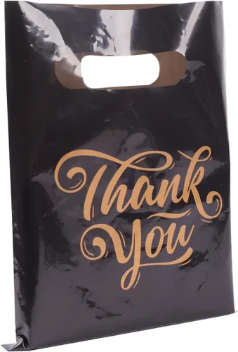 Vista 18 de ysmile Pequeña bolsa de compras de plástico negro para pequeñas empresas Bolsa de mercancía de plástico con asa Poli troquelado para venta al por