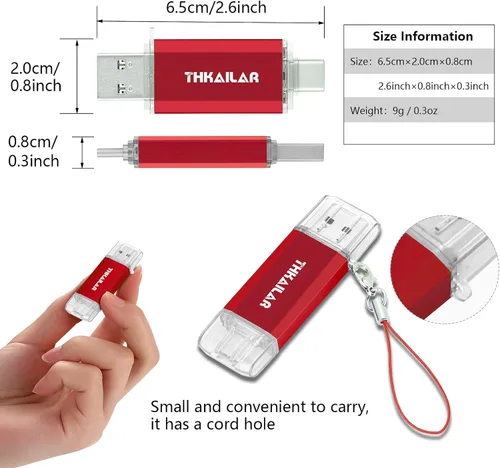 Vista 7 de Thkailar Unidad USB C de 128 GB, unidad USB 3.0 rápida de 120 MB/s para iPhone 15, MacBook, Android y PC, unidad flash tipo C de doble conector