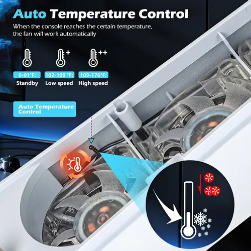 Vista 2 de Cooling Fan for PS5 Accessories, Upgraded Auto Temperature Control for PS5 Cooling Fan with 3 Blue LED Light, USB 3.0 Hubs, Efficient for PS5 Cooler