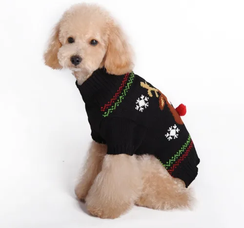 Vista 3 de Suéter festivo para mascota con diseño de reno Suéter para perro navideño Prendas tejidas cálidas para invierno par a mascotas, m Reno de dibujos