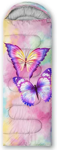 Vista 5 de CVHOUSE Saco de dormir de mariposa para campamento, 3 estaciones, clima cálido y fresco, ligero, saco de dormir impermeable para adultos y niños