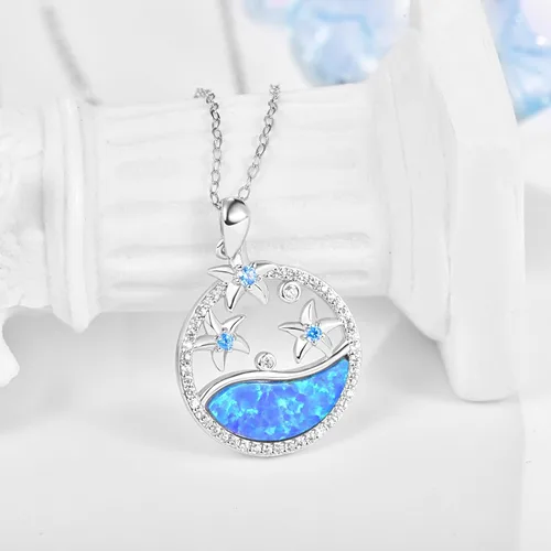 Vista 2 de Sea Ocean Necklace for Women Starfish Seashell Necklace Opal Crystal Pearl Shell Sterling Silver Ocean Jewelry Hawaiian Summer Jewelry