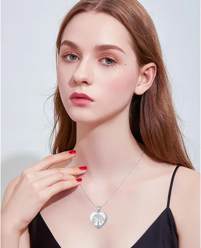 Vista 4 de DAOSHANG Collar de plata de ley con colgante de foto de corazón para mujer, collar con medallón de árbol de la vida que sostiene fotos, regalo