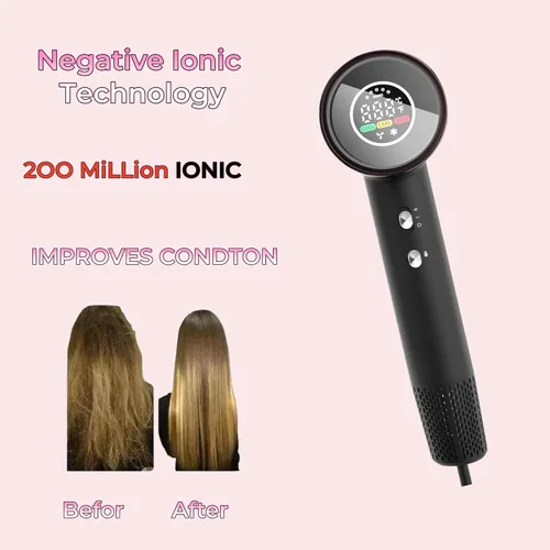 Vista 6 de Secador de pelo profesional iónico ligero de alta velocidad de 1500 W con boquilla, motor de 110,000 rpm, iones negativos de alta densidad, secado