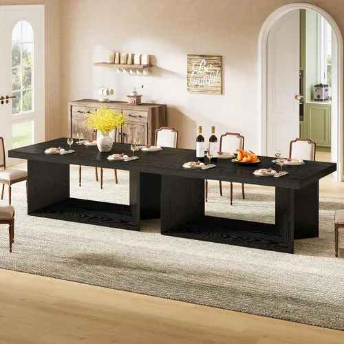 Vista 9 de Tribesigns Mesa de comedor de 63 pulgadas para 4-6, mesa de cocina de granja con pedestal resistente, muebles rectangulares de madera para el hogar